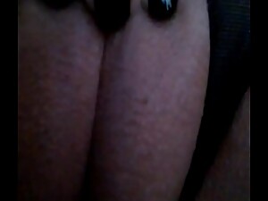 Horny Mexican slut rubbing her shaved pussy