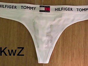 Massive Cumshot Tribute on girlfriendâ€™s white thong Tommy Hilfiger TH