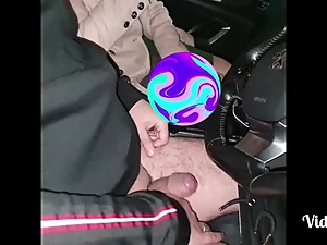 Step mom helps step son cum in her mouth in the car before fuck