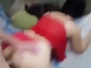 Vika in red shorts fucks her husband on a smartphone