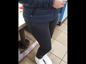 Step mom in leggings public fuck in restaurant with step son