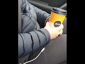 Step mom in black leggings with coffee wants to fuck in the car with step son